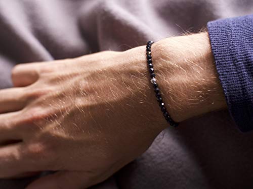 Bergerlin Genuine Onyx Bracelet With 925 Sterling Silver - Real Onyx Bracelet With 4Mm Pearls, Faceted - Size S #TOP3