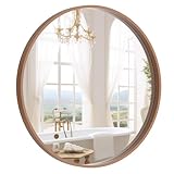 WallBeyond Wood Round Mirror with Wood Frame 24 inch Circle Wall Mirror for Bathroom Round Wall Mirror for Wall Decor, Vanity, Entryway Living Room (Walnut)