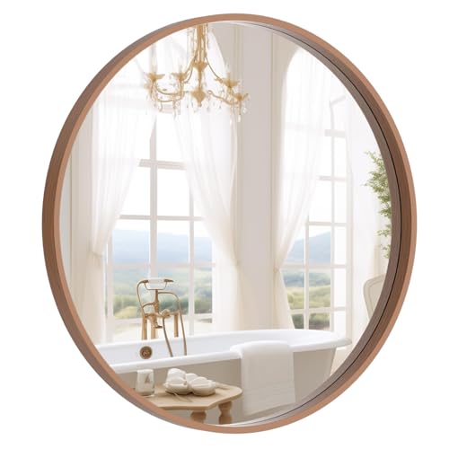 WallBeyond Wood Round Mirror with Wood Frame 24 inch Circle Wall Mirror for Bathroom Round Wall Mirror for Wall Decor, Vanity, Entryway Living Room (Walnut) by WallBeyond - Used condition - US$41.99