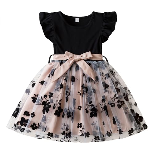NNJXD Princess Girl Casual Bowknot Dress Ruffles Toddler Girls Kids Clothes