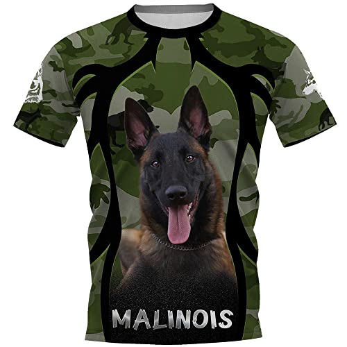 T Shirt Homme Humour, T-Shirts Fantaisie Pour Hommes Camouflage Malinois Chien Imprimé Vert T-Shirt Graphique Décontracté Style Harajuku Col Rond Manches Courtes Hauts Pour Femme Homme Sports De Cover