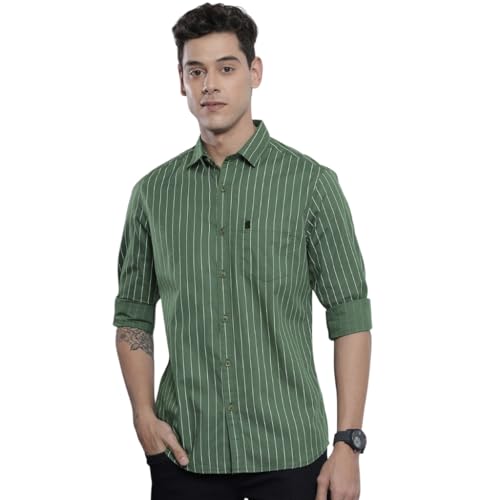 Image of The Indian Garage Co Men Regular Fit Striped Full Sleeves Cutaway Collar Casual Shirt