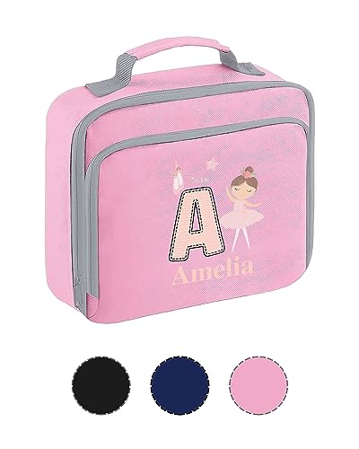 Hoolaroo Personalised Lunch Bag for Girls Insulated Lunch Box for School with Name Nursery Kids Dancing Design (Pink)