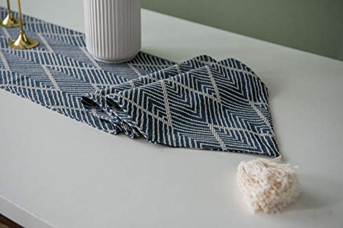 Chemin de table bleu jacquard géométrique chic en coton-polyester pour repas nordique