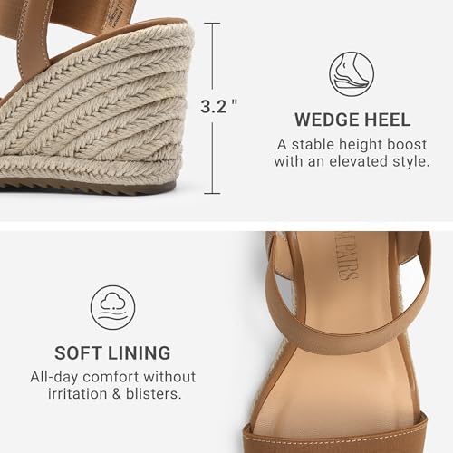 DREAM PAIRS DREAM PAIRS Womens Open Toe Espadrilles Dressy Platform Sandals Slip on Elastic Ankle Strap Wedges Sandals SDPW222W Camel Size 10