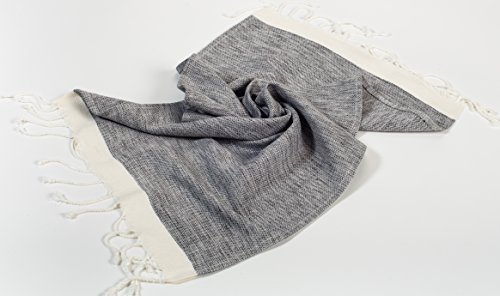 [SET OF 4] Unique Turkish Cotton Peshtemals & Towels - Size (20" x 31") Travel, Bath, Spa, Sauna, Beach, Gym, Pool, Beach, Yoga, Hand, Face - Super Soft Quick Dry and Highly Absorbent, 2 Black 2 White - Thumbnail 2