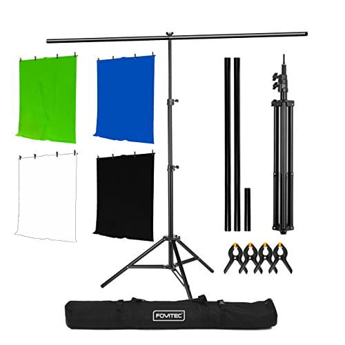 Fovitec Soporte para fotos en forma de T de 1,9 m + fondos verde/azul y blanco/negro + 4 clips y bolsa Cover