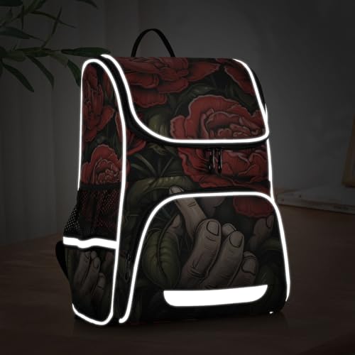 Mochila escolar de calavera de azúcar reflectante para excursiones y portátil 5
