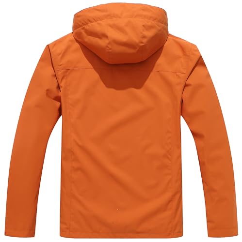 Image of OTU Men's Lightweight Waterproof Hooded Rain Jacket Outdoor Raincoat Shell Jacket for Hiking Travel Orange XL
