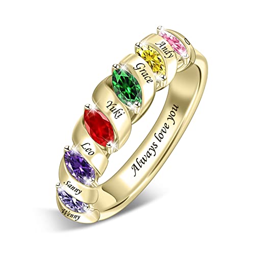 Bauma Auto Personalized 1-6 Birthstone Rings Family Mothers Ring Custom Engraved Name Rings For Women Grandma Mom Daughter (6 Stones) #TOP1