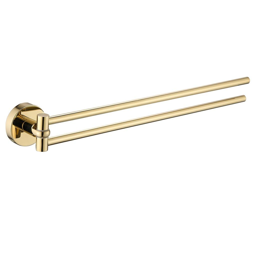 Modern Swing Out Towel Bar Rack Brass 2 Bar Folding Arm Swivel Hanger Bathroom Storage Organizer Rustproof Wall Mount Polished Chrome Finish Shower Room, Kitchen, Door 2bar