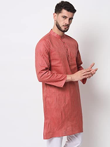 Image of Vastraa Fusion Men's Printed Kurta Pure Cotton Long Kurta, Round Collar, Full Sleeves, Button Kurta, Ethnic Wear