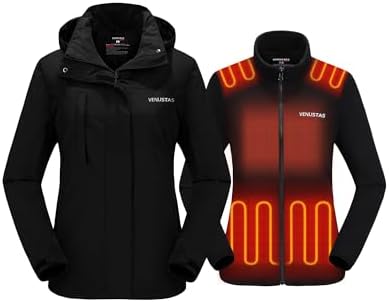 Venustas Women’s 3-in-1 Heated Jacket with Battery, Waterproof Jacket with Hood for Skiing
