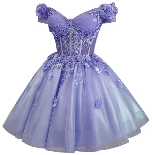 Image of Zhangyo Sparkly Tulle Homecoming Dresses for Teens Off Shoulder DAMA Dress