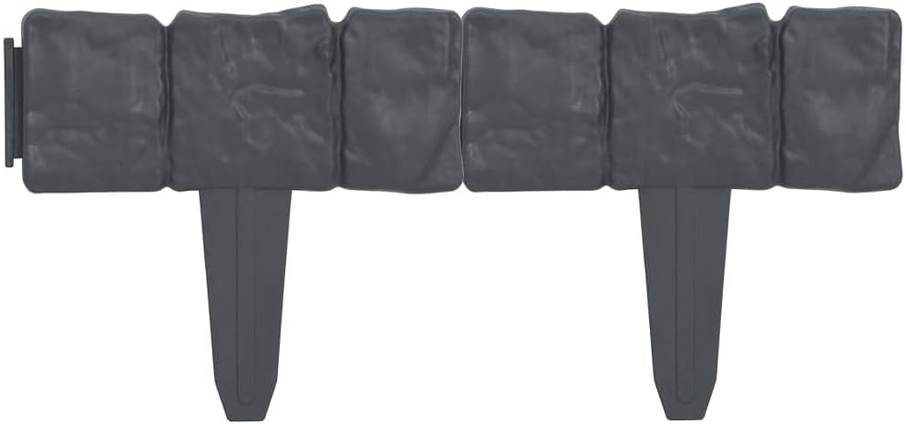 vidaXL Lawn Fence with Stone Look, High Stability and Durable Plastic Material, Easy Grounding Spikes, Versatile Garden and Backyard Protector, Pack of 41 Pieces, Anthracite