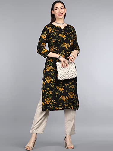 Image of Vaamsi Women's Cotton Blend Floral Printed Straight Kurta