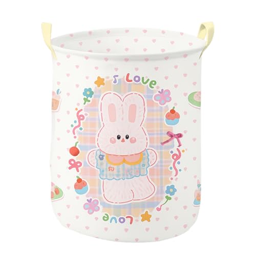 Cesto portabiancheria per bambini, piccolo coniglietto, cesto per biancheria per cameretta, in cotone con rivestimento PE impermeabile, 35 cm di larghezza x 50 cm di altezza, per la conservazione