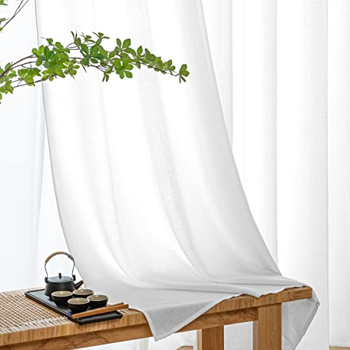 Miulee Faux Linen Curtains 84 Inch Length 2 Panels White Semi Sheer Curtains With Rod Pocket Back Tab, Light Filtering Window Privacy Drapes For Farmhouse/Living Room/Bedroom #TOP5