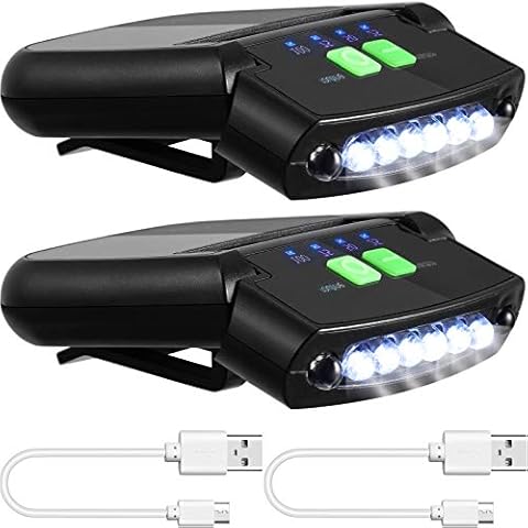 Mudder 2 Pieces LED Clip on Cap Lights USB Rechargeable Cap Flashlight Clip Waterproof Ultra Bright Hat Flashlight Headlamp for Christmas Fishing Camping Hand Work(Black) Cover
