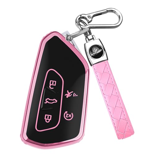 FT FUNTOR Key Fob Cover for Volkswagen Soft TPU Full Protection Case Compatibale With VW Golf GTI Atlas Skoda Octavia ID3 ID4 MK8 (Pink 5 Buttons)