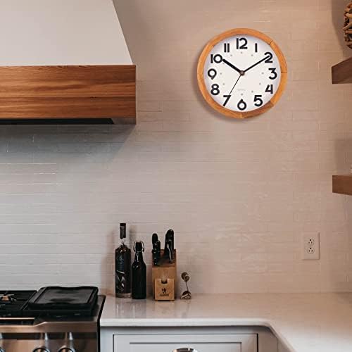BEW Small Wall Clock, 8 Inch Silent Retro Wooden Wall Clock, Decorative Wood Wall Clock for Kitchen, Bedroom, Living Room