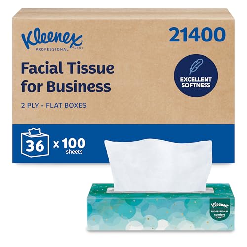 Kleenex Professional Facial Tissue Bulk (21400) 2-Ply White Flat Boxed Format Designed for Business (100 Tissues/Box 36 Boxes 3 600 Sheets/Case)
