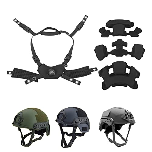 Bewinner Dial Suspension System Chin Strap - 3rd Generation Adjustable Helmet Liner System Steap Kit with Internal Sponge Pad for MICH Helmet (Black Sponge)