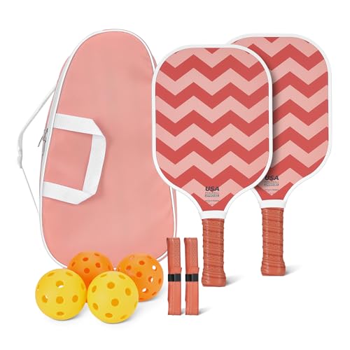Image of Amazon Basics Pickleball Paddles Set of 2, USAPA Approved Carbon Fiber Paddle with 4 Balls, Lightweight Pickle Ball Rackets, Carry Bag & Grips