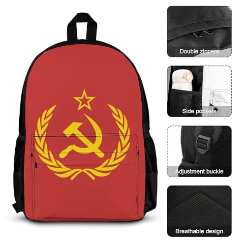 Soviet Union CCCP USSR Emblem Red Casual Backpack Set 3-in-1 Lunch Bag Cute Pencil Case Bag Travel Unisex3
