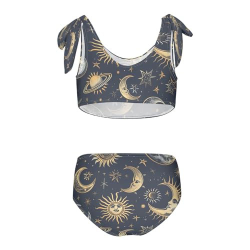 Girls Swimsuits Set 2pcs Celestial Elements Moons Bathing Bikini Suits Tie Tankini2