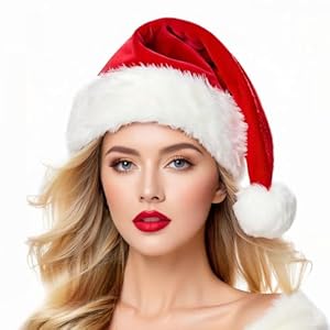Christmas Hat Santa Hats for Adults Unisex Red Velvet Extra Thicken Xmas Hat for New Year Festive Holiday Party