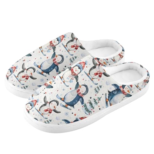 Fuzzy Memory Foam Slippers for Women/Men Watercolor Penguin Snowman Pattern Fluffy Winter House Shoes Indoor and Outdoor4