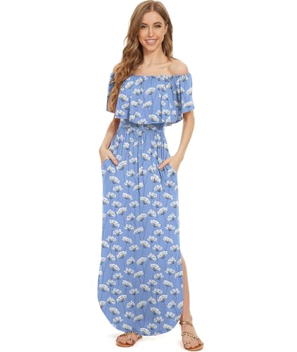 Image of LILBETTER Womens Off The Shoulder Ruffle Party Dresses Side Split Beach Maxi Dress