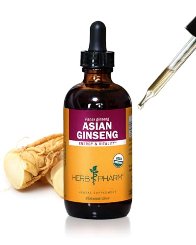 Herb Pharm Asian Ginseng Liquid Extract: Organic Herbal Energizer Sharp Focus Adaptogen for Lifes Daily Stress Fast-Absorbing & Sugar-Free Panax Ginseng Root Tincture Up to ~12 Week Supply 4 oz*