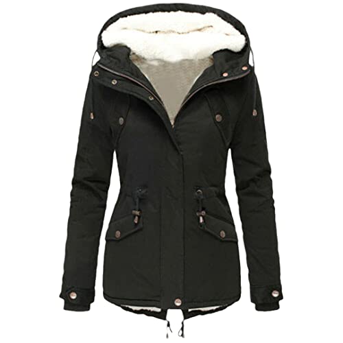 Manteau d'hiver chaud femme à capuche veste coton épais noir taille L