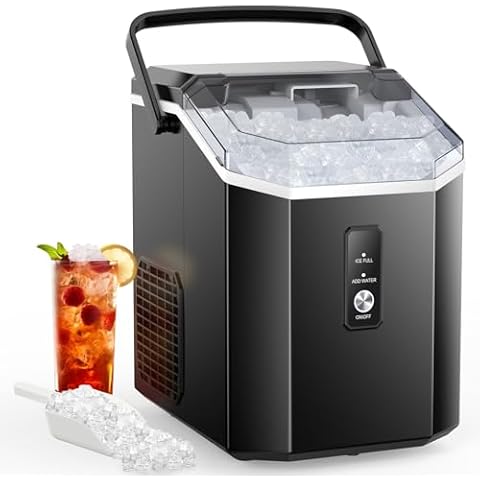 Joy Pebble Nugget Ice Maker, 10,000pcs/33lbs/Day, Portable Nugget Ice Maker Machine with Handle, Ice Makers Countertop Self-Cleaning, with Ice Scoop & Basket Cover
