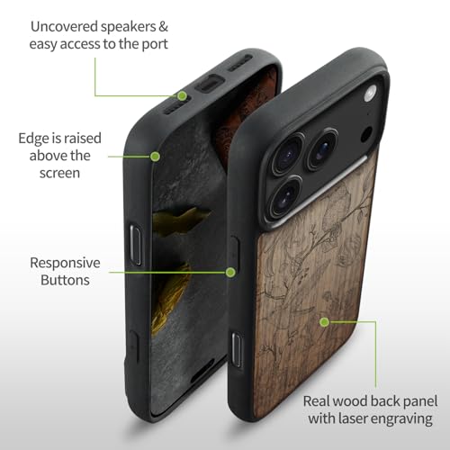 Compatible Magsafe 17 Pro coque bois de noyer gravé Flore et Oiseau - 7