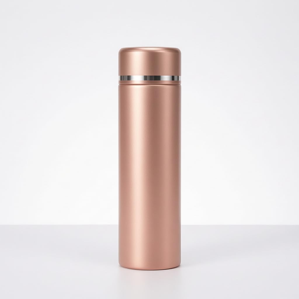 Insulated Travel Mug Stainless Steel Tumbler Cup Bottle with Smart Temperature Display Double Wall Vacuum Insulation Removable Tea Infuser Slim, Rose Gold, 500ml