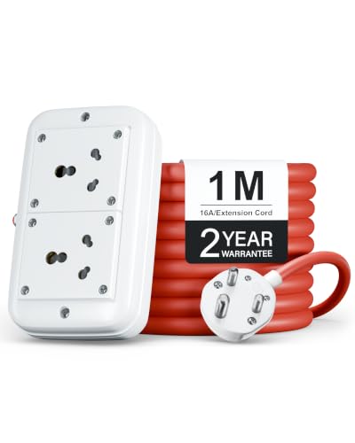 Image of FEDUS Heavy Duty Extension Board 16amp 3000 Watts Heavy Load Capacity Electric Power Extension 2 Socket Cord Strip, 1 Meter Cable for Microwave Oven,EV Charger Charging,Iron Press, Induction Stove,AC
