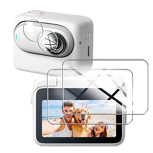 【4枚入り】FOR Insta360 GO3 用のガラスフィルム(2枚入)+ FOR Insta360 GO3 用のカメラフィルム(2枚入)超薄型 硬度9H 指紋防止 日本旭硝子製 for Insta360 GO3 対応 保護フィルム 飛散防止/耐衝撃/気