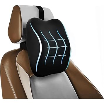 zaxty Ergonomic Memory Foam Car Neck Pillow - Comfort & Support for Neck/Back Pain, Breathable Cover, Durable Headrest, Ideal for Car & Office (1, Black, Standard) - image, photos