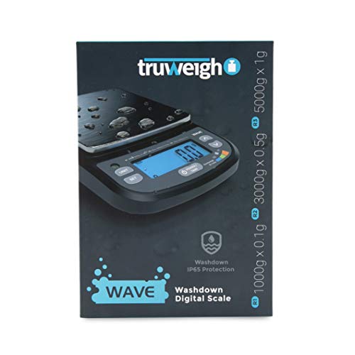 Truweigh Wave Waterproof Digital Scale (1000G X 0.1G Black) - Washdown Ip65 Protection - Waterproof Food Scale - Scientific Digital Scale - Digital Kitchen Scale - Baking Scale #TOP4