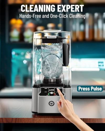 Image of WantJoin Commercial Professional Blender With Shield Quiet Sound Enclosure 2200W Industries Strong and Quiet Professional-Grade Power, Self-Cleaning, Silver