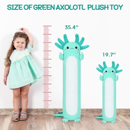 Image of Auspicious beginning Axolotl Plush Stuffed Animal-20'' Green Axolotl Plush Toy Plush Pillow, Cute Soft Anime Plushie Stuffed Toys, Body Pillow Plush Toy Decoration Doll Gift for Kids Girls Boys