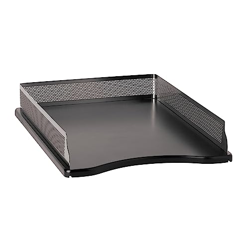 Rolodex® Distinctions™ Punched Metal And Wood Letter Tray, Black/Pewter