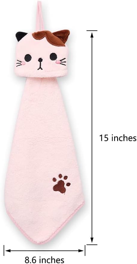 Miniatura 8 de Paquete de 3 bonitas toallas de mano, toallas de baño con lazo para colgar, toalla de mano para niños, animales, toalla de mano absorbente de vellón