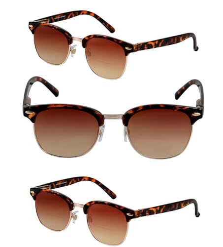 Mass Vision The Executive 3 Pair of Classic Semi-Rimless Bifocal Reading Sunglasses (Tortoise, 2.75, multiplier_x)