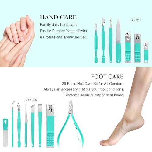 Image of 26Pcs Manicure Nail Clipper Set for Women Gift, Turquoise Case