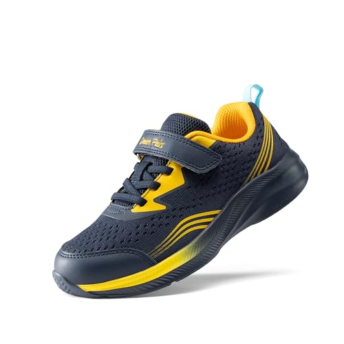 DREAM PAIRS Boys Girls Shoes Kids Tennis Sneakers Athletic Running Walking School Gym Lightweight Footwear for Little/Big Kid 10 Toddler Navy/Yellow
