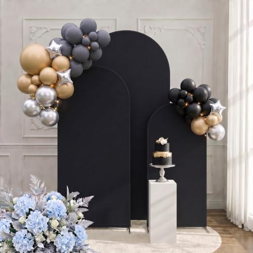 Image of VitalCozy Set of 3 Arch Covers 6ft, 6.5ft, 7.2ft Black | Arch Covers Stretchy Backdrop for Wedding Baby Shower Birthday Photo Booth Decoration, Fits Arch Frame, Frame Not Included